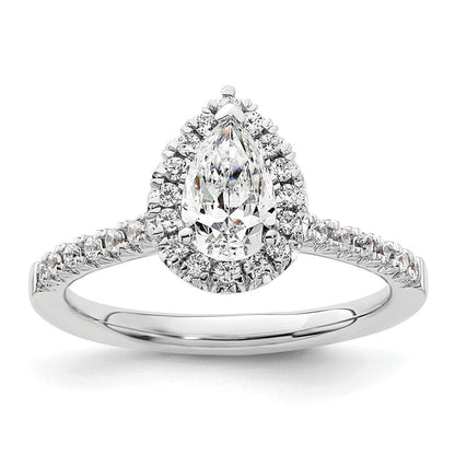 Verlobungsring aus 14K Weißgold mit tropfenförmigem Diamant-Simulanten und Halo-Fassung