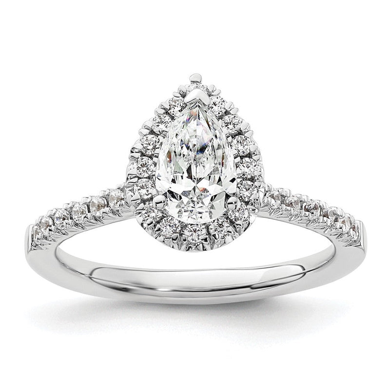 Verlobungsring aus 14K Weißgold mit tropfenförmigem Diamant-Simulanten und Halo-Fassung
