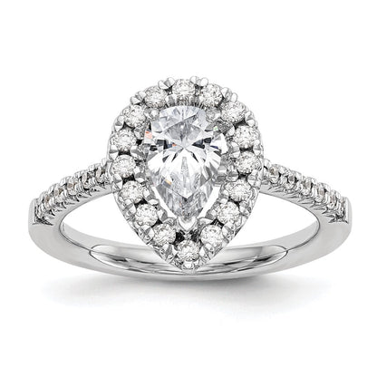 14K Weißgold Verlobungsring mit 0,375 ct. im Labor gezüchteten Diamanten VS/SI+ G+ und 1 ct. Center Diamant im Birnenschliff mit Halo-Fassung