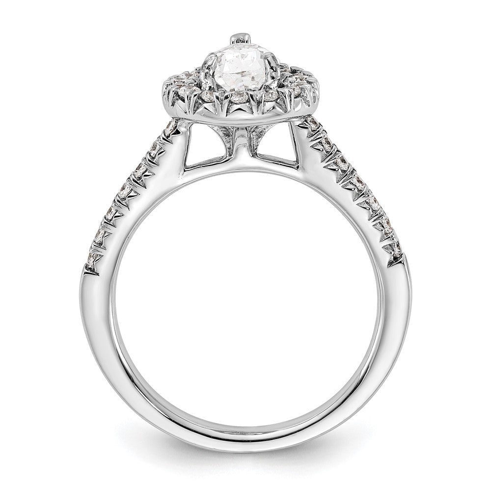 14K Weißgold Verlobungsring mit 0,375 ct. im Labor gezüchteten Diamanten VS/SI+ G+ und 1 ct. Center Diamant im Birnenschliff mit Halo-Fassung