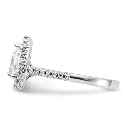 14K Weißgold Verlobungsring mit 0,375 ct. im Labor gezüchteten Diamanten VS/SI+ G+ und 1 ct. Center Diamant im Birnenschliff mit Halo-Fassung