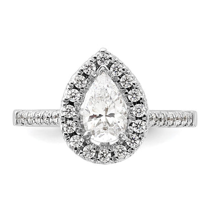 14K Weißgold Verlobungsring mit 0,375 ct. im Labor gezüchteten Diamanten VS/SI+ G+ und 1 ct. Center Diamant im Birnenschliff mit Halo-Fassung