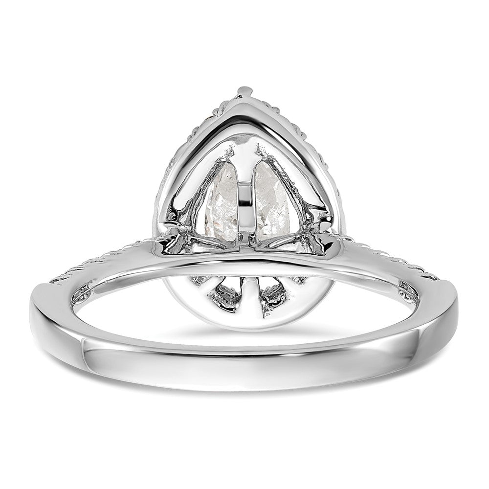 14K Weißgold Verlobungsring mit 0,375 ct. im Labor gezüchteten Diamanten VS/SI+ G+ und 1 ct. Center Diamant im Birnenschliff mit Halo-Fassung