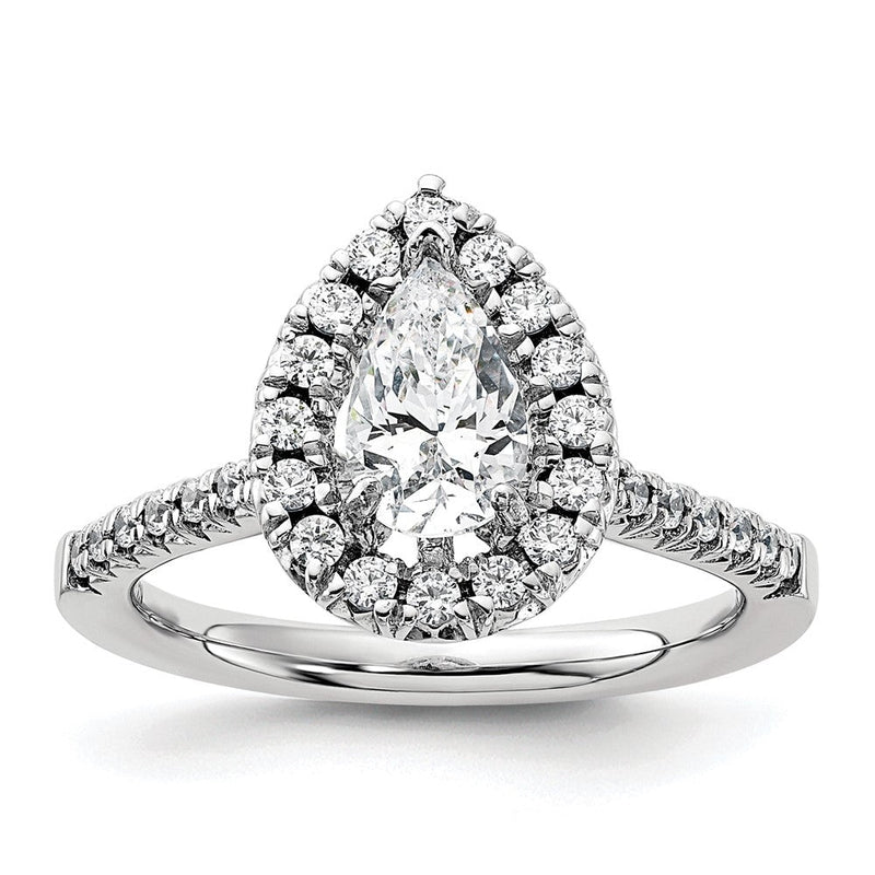 14K Weißgold Verlobungsring mit Diamant-Halo und simuliertem Diamant im Tropfenschliff