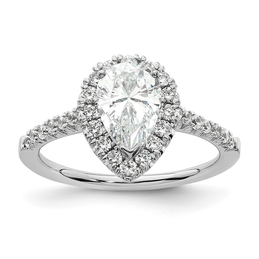14 Karat Weißgold Verlobungsring mit tropfenförmigem Halo aus simulierten Diamanten