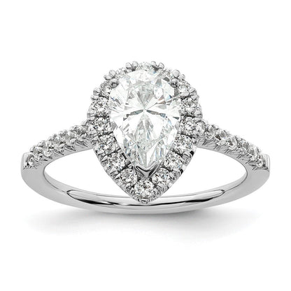 14 Karat Weißgold Verlobungsring mit tropfenförmigem Halo aus simulierten Diamanten