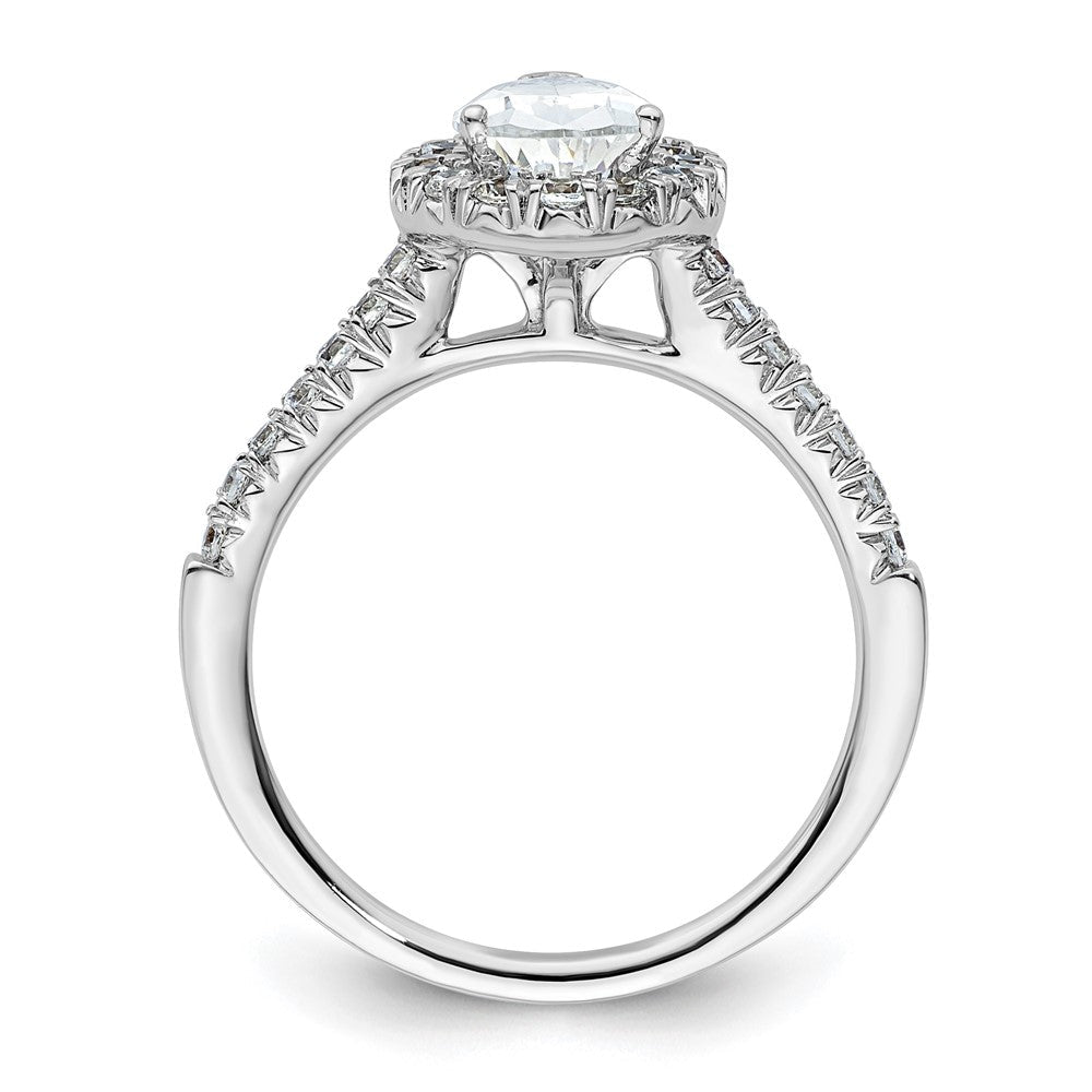 14 Karat Weißgold Verlobungsring mit tropfenförmigem Halo aus simulierten Diamanten