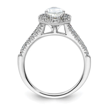 14 Karat Weißgold Verlobungsring mit tropfenförmigem Halo aus simulierten Diamanten