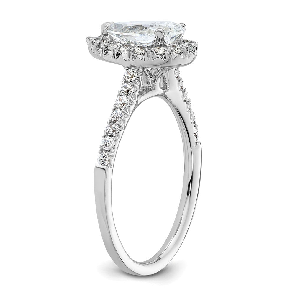 14 Karat Weißgold Verlobungsring mit tropfenförmigem Halo aus simulierten Diamanten