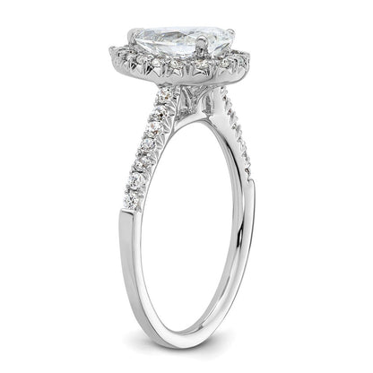 14 Karat Weißgold Verlobungsring mit tropfenförmigem Halo aus simulierten Diamanten