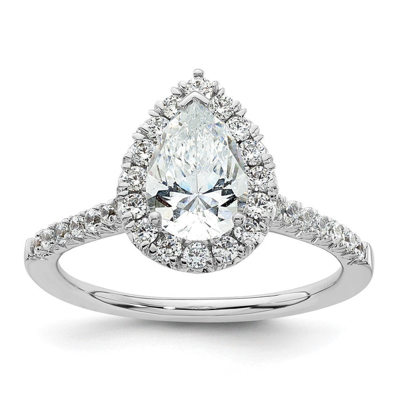 Verlobungsring mit Tropfen-Halo aus simulierten Diamanten, 14 Karat Weißgold