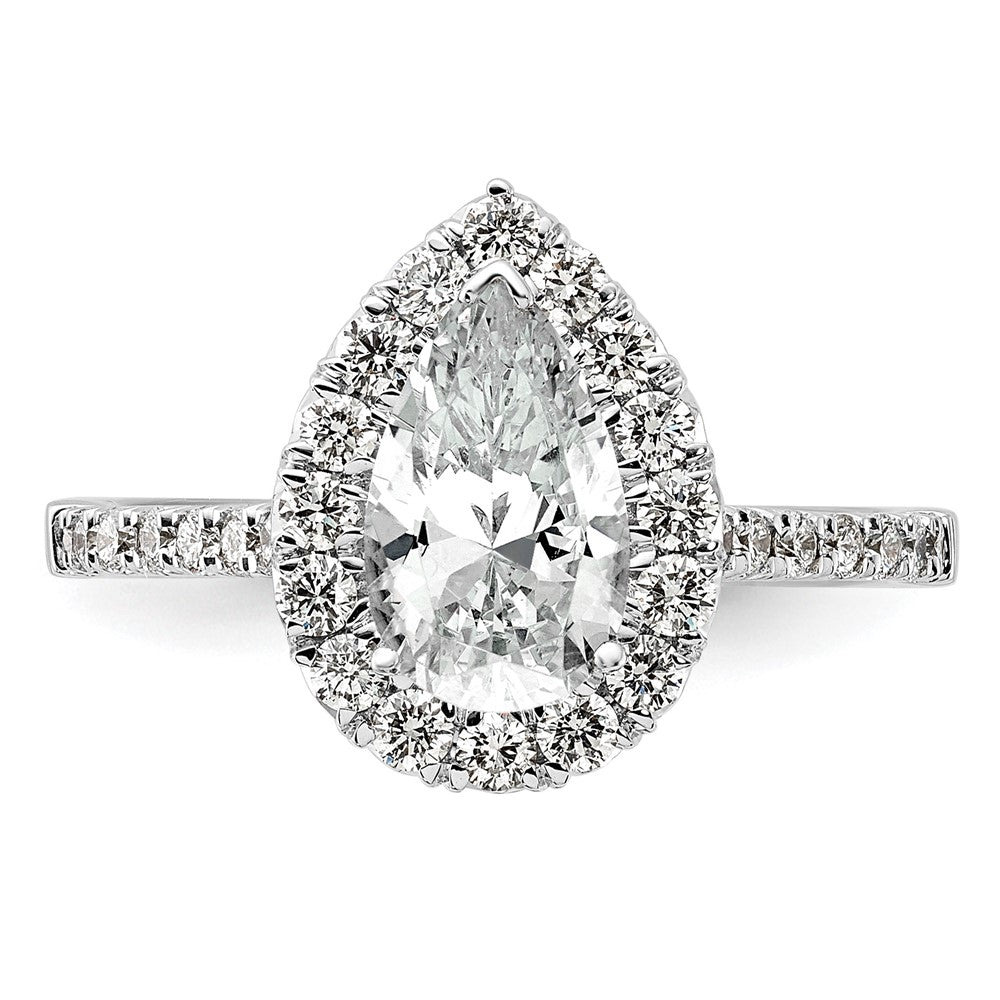 14K Weißgold 0,625 ct. Labor-Diamant VS/SI+ G+ 1,5 ct. Center Birnenschliff-Halo-Verlobungsring