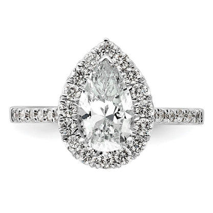 14K Weißgold 0,625 ct. Labor-Diamant VS/SI+ G+ 1,5 ct. Center Birnenschliff-Halo-Verlobungsring