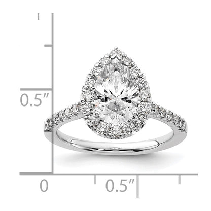 14K Weißgold 0,625 ct. Labor-Diamant VS/SI+ G+ 1,5 ct. Center Birnenschliff-Halo-Verlobungsring