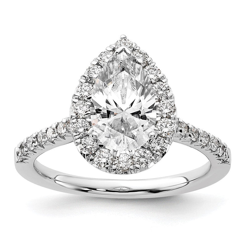 14kt Weißgold Verlobungsring mit tropfenförmigem Halo aus Zirkonia