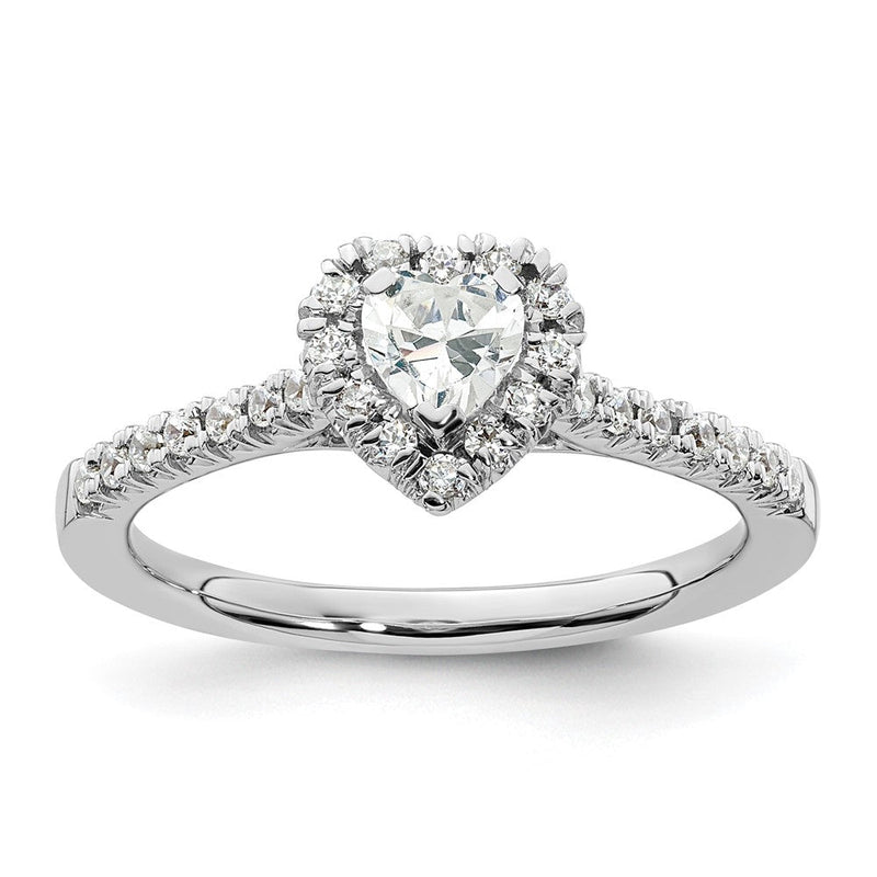 14K Weißgold Herz-Halo-Verlobungsring mit simulierten Diamanten