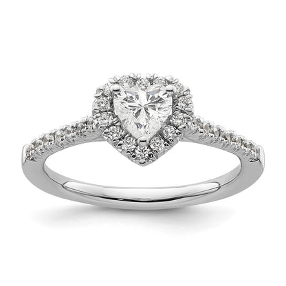 14K Weißgold Verlobungsring mit simulierten Diamanten in Herz-Halo-Fassung