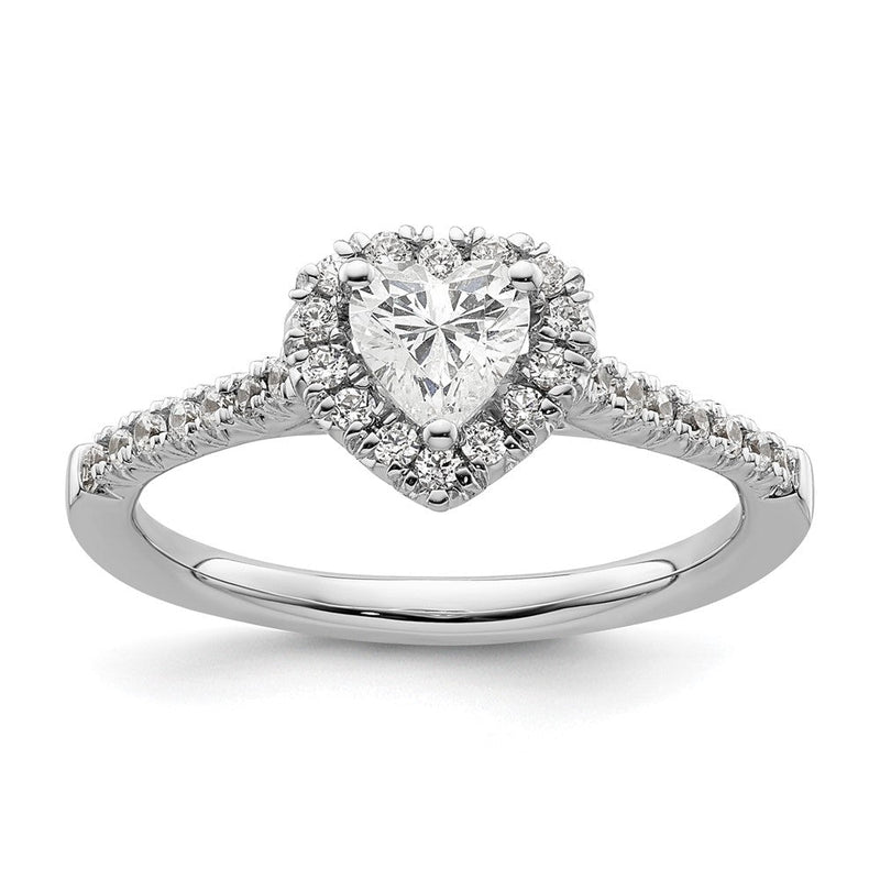 14K Weißgold Verlobungsring mit simulierten Diamanten in Herz-Halo-Fassung