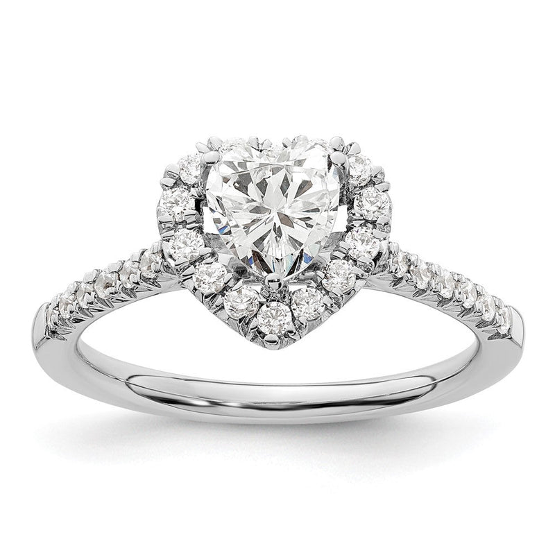 14 Karat Weißgold Herz-Halo-Ring mit simulierten Diamanten