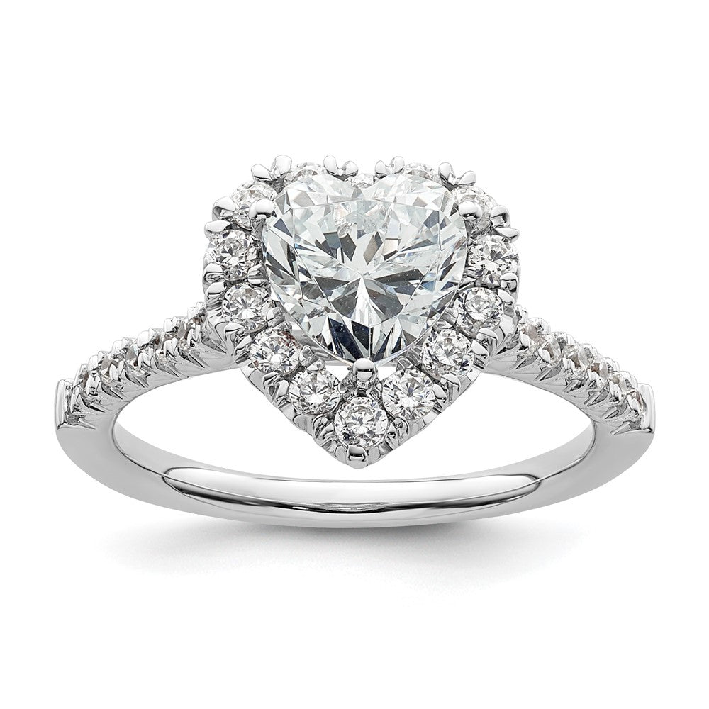 14K Weißgold Verlobungsring mit herzförmigem Halo aus simulierten Diamanten