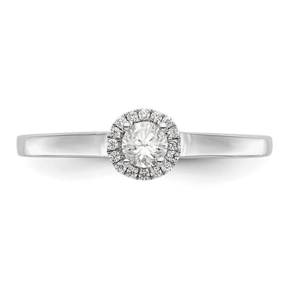 14K Weißgold Verlobungsring mit rundem simuliertem Diamanten und Halo
