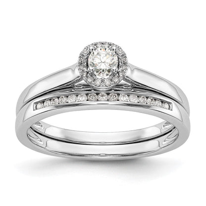 14K Weißgold Verlobungsring mit rundem simuliertem Diamanten und Halo