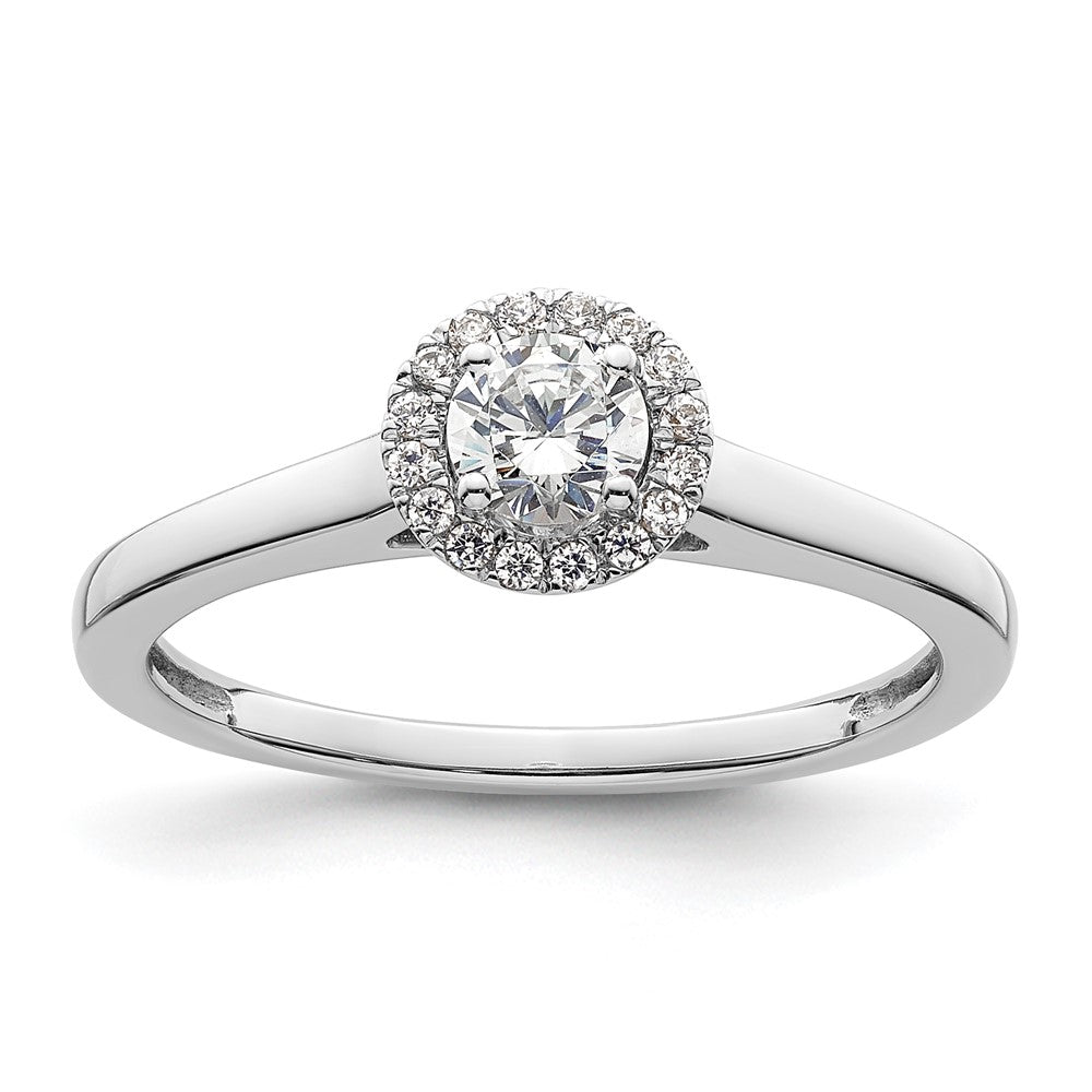 14K Weißgold Verlobungsring mit rundem simuliertem Diamanten und Halo