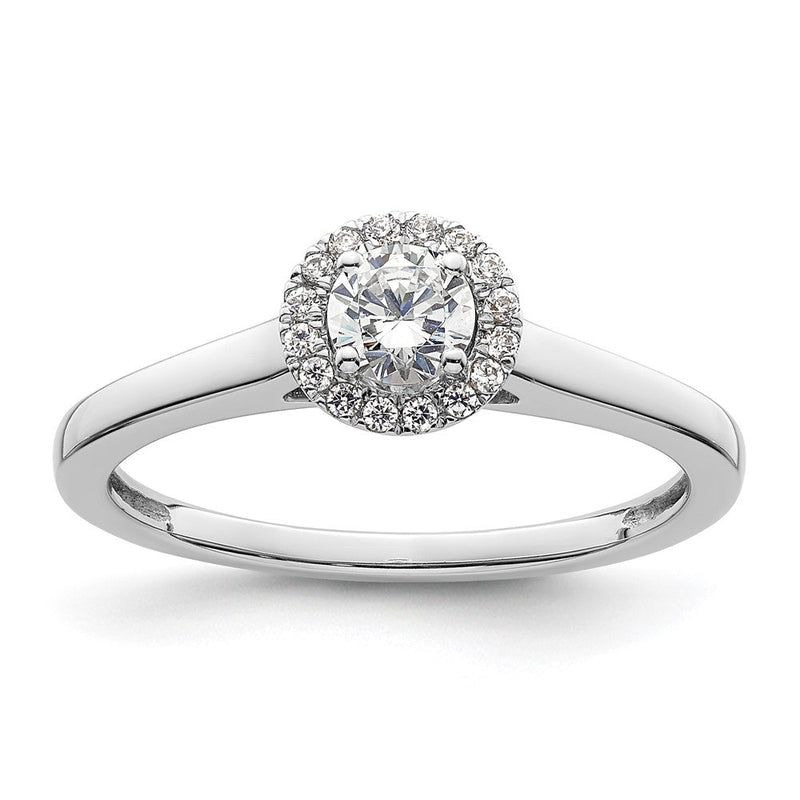14K Weißgold Verlobungsring mit rundem simuliertem Diamanten und Halo