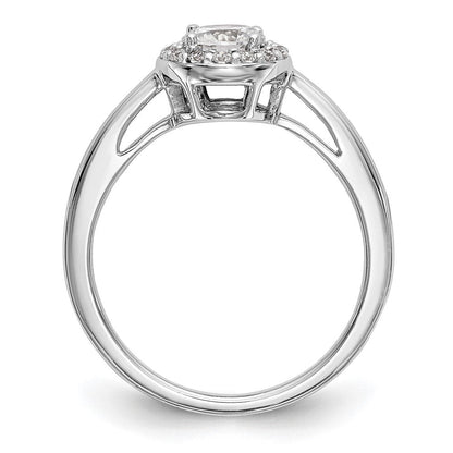 14K Weißgold Verlobungsring mit rundem simuliertem Diamanten und Halo