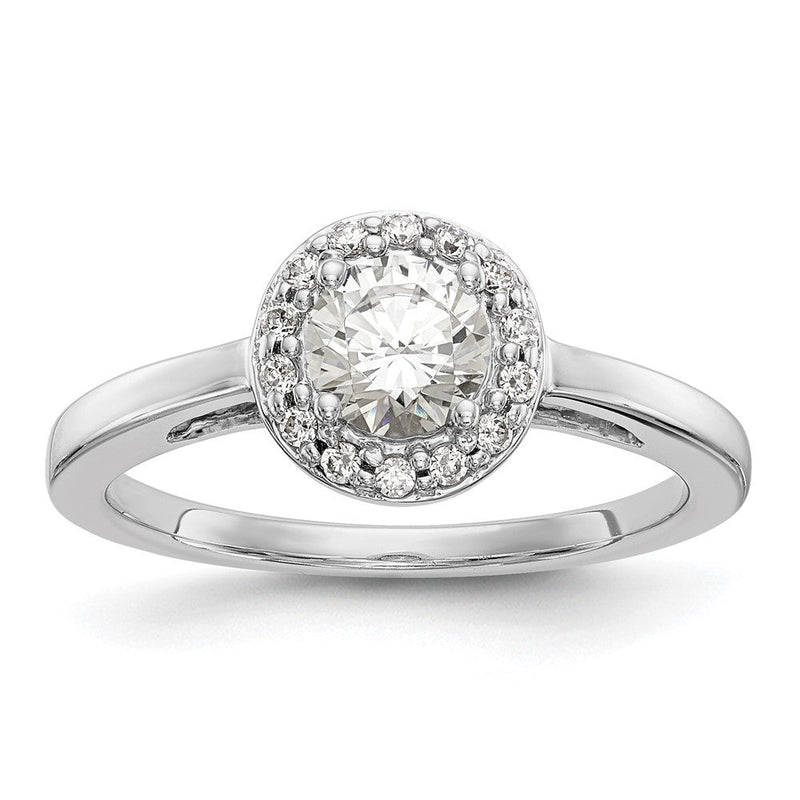 14K Weißgold Verlobungsring mit rundem simuliertem Diamanten und Halo