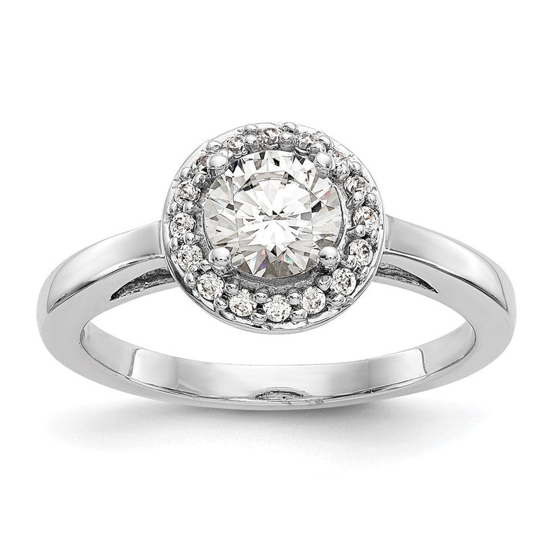 14K Weißgold Heiligenschein (holds 3/4 Karat (6.5mm) Rund Mittig) 1/6 Diamant Halbfassung Verlobungsring