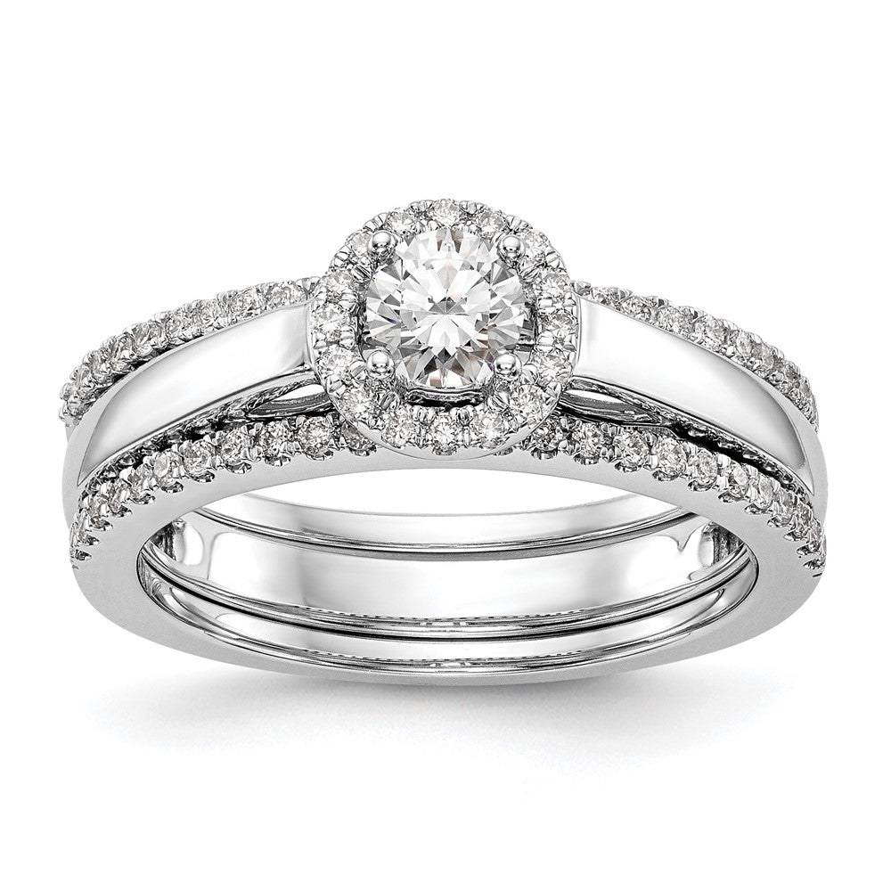 14K Weißgold Verlobungsring mit Halo und rundem simuliertem Diamanten