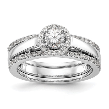 14K Weißgold Verlobungsring mit Halo und rundem simuliertem Diamanten