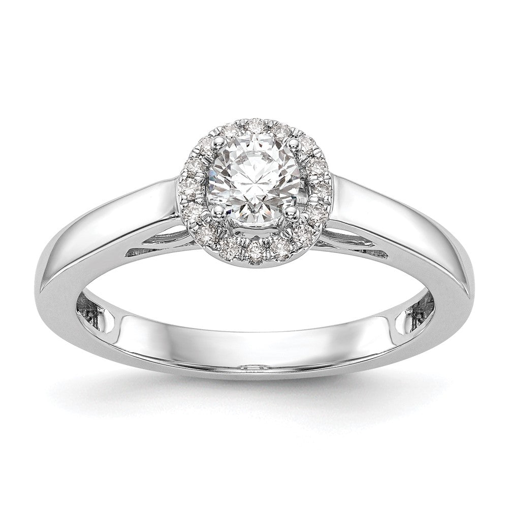 14K Weißgold Verlobungsring mit Halo und rundem simuliertem Diamanten