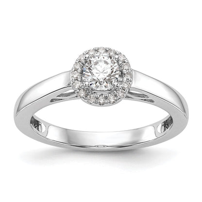 14K Weißgold Verlobungsring mit Halo und rundem simuliertem Diamanten