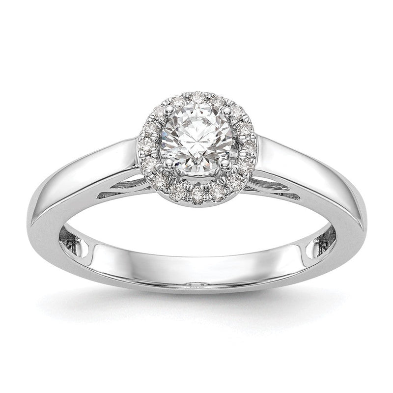 14K Weißgold Verlobungsring mit Halo und rundem simuliertem Diamanten
