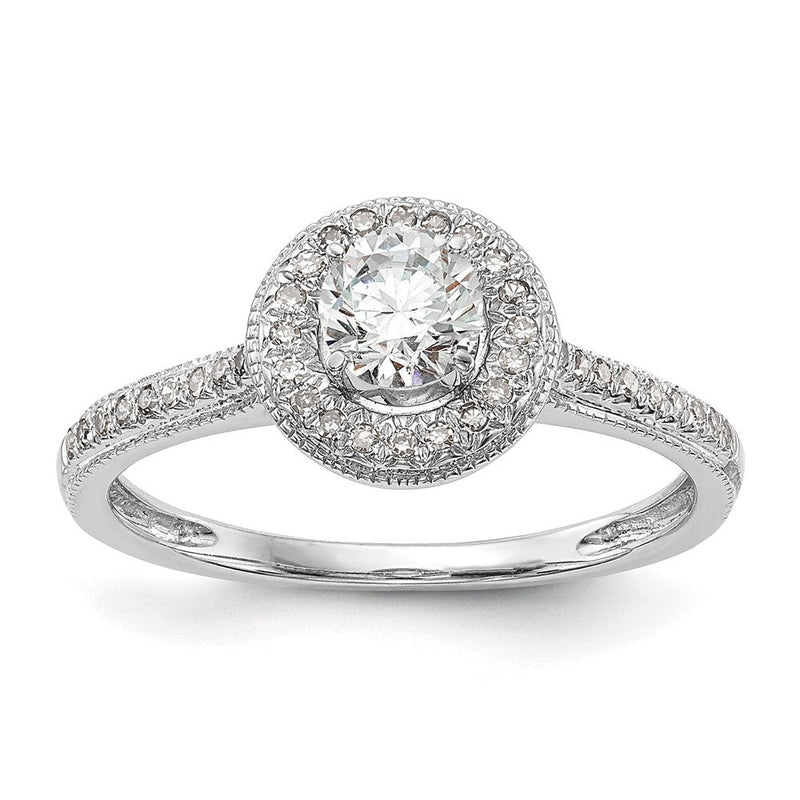 14K Weißgold Halo-Verlobungsring mit rundem simuliertem Diamanten