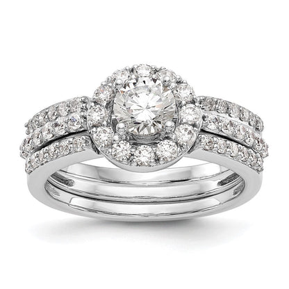 14K Weißgold Verlobungsring mit rundem simuliertem Diamanten und Halo
