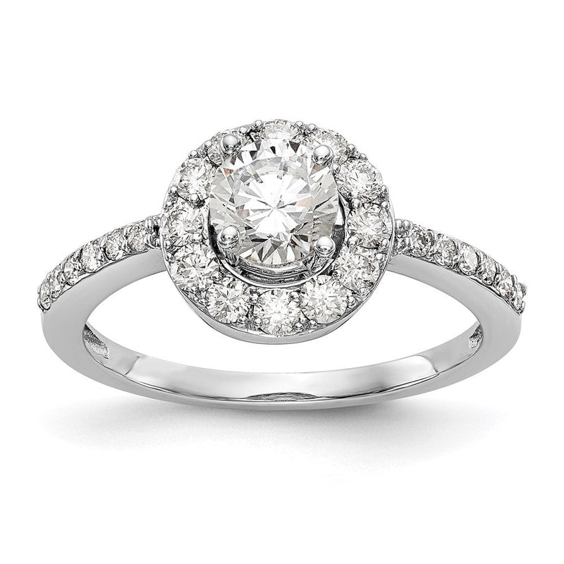 14K Weißgold Verlobungsring mit rundem simuliertem Diamanten und Halo
