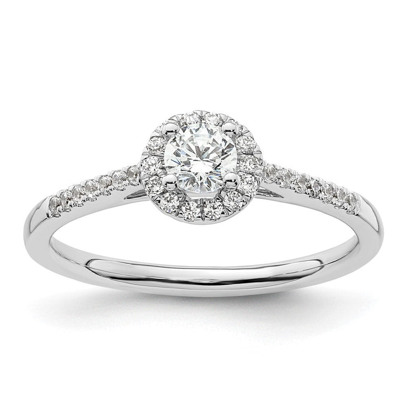 14K Weißgold Verlobungsring mit rundem simuliertem Diamanten und Halo
