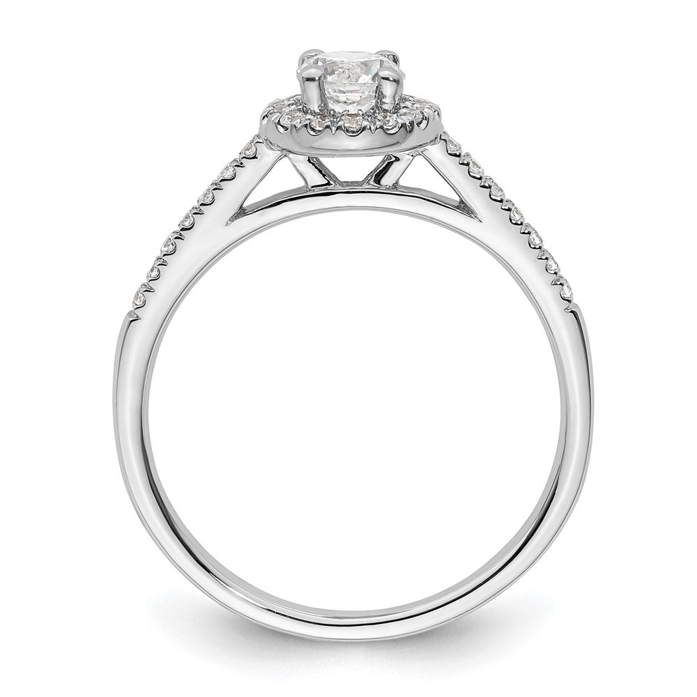14K Weißgold Verlobungsring mit rundem simuliertem Diamanten und Halo-Fassung