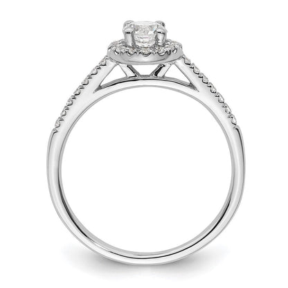 14K Weißgold Verlobungsring mit rundem simuliertem Diamanten und Halo-Fassung