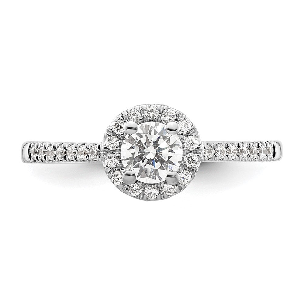 14K Weißgold Verlobungsring mit rundem simuliertem Diamanten und Halo-Fassung