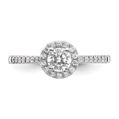 14K Weißgold Verlobungsring mit rundem simuliertem Diamanten und Halo-Fassung