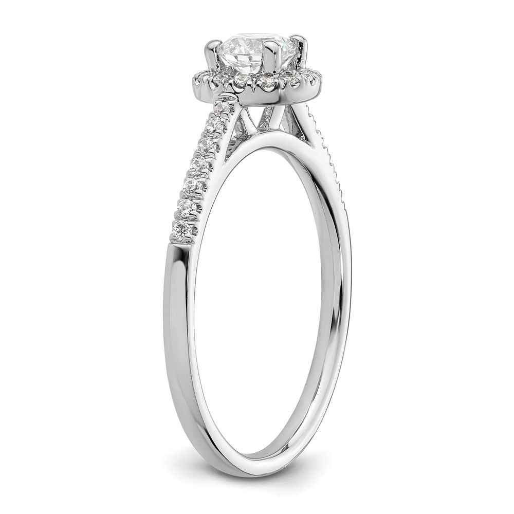 14K Weißgold Verlobungsring mit rundem simuliertem Diamanten und Halo-Fassung