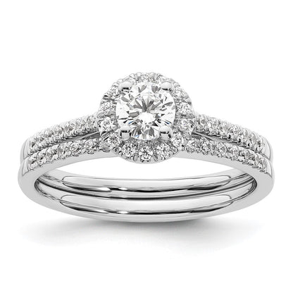14K Weißgold Verlobungsring mit rundem simuliertem Diamanten und Halo-Fassung