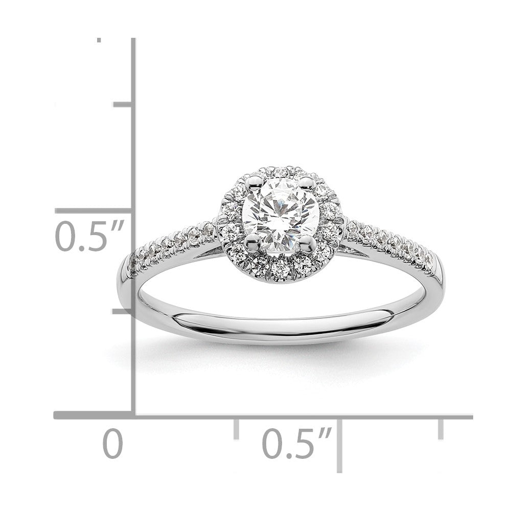 14K Weißgold Verlobungsring mit rundem simuliertem Diamanten und Halo-Fassung