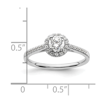 14K Weißgold Verlobungsring mit rundem simuliertem Diamanten und Halo-Fassung