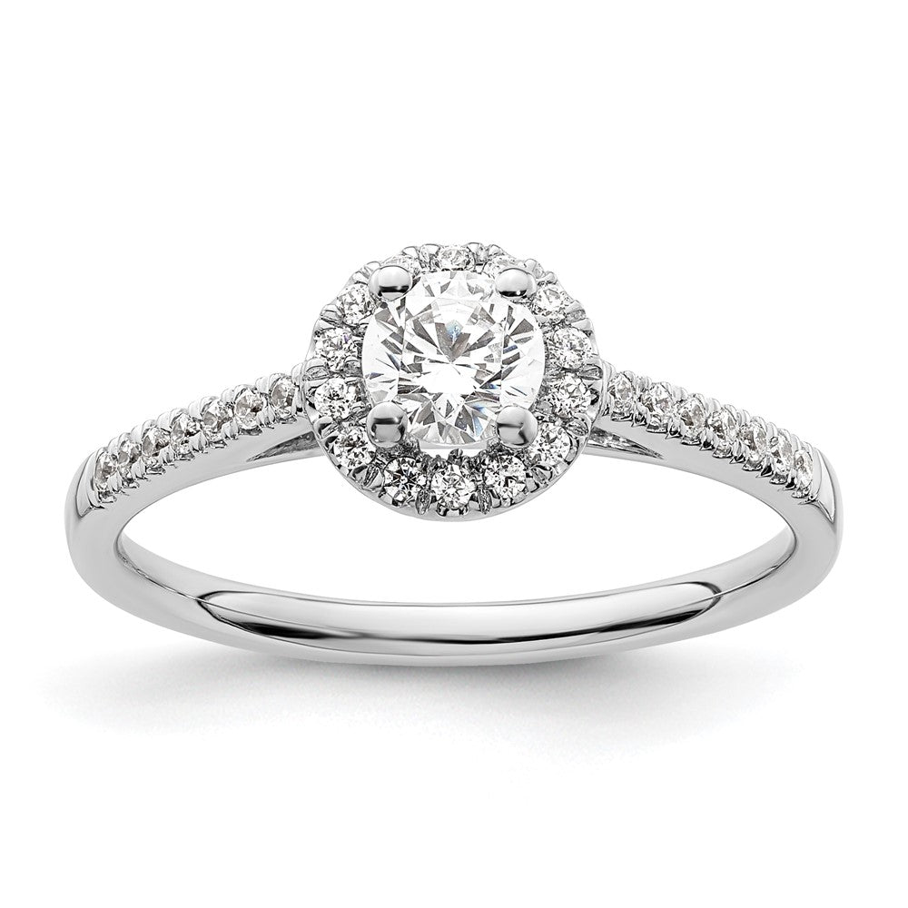 14K Weißgold Verlobungsring mit rundem simuliertem Diamanten und Halo-Fassung