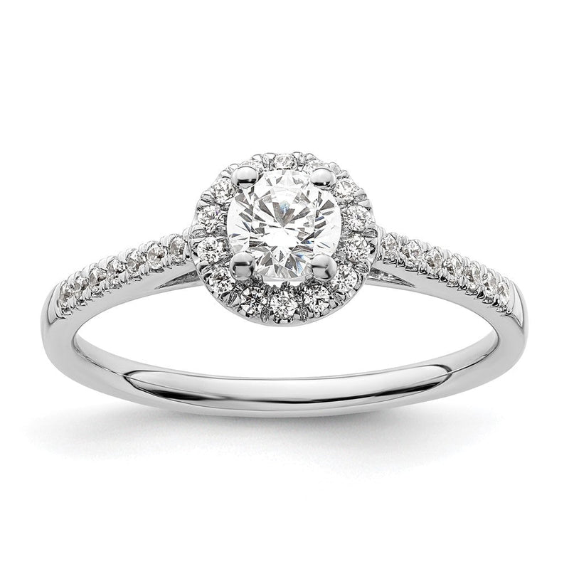 14K Weißgold Verlobungsring mit rundem simuliertem Diamanten und Halo-Fassung